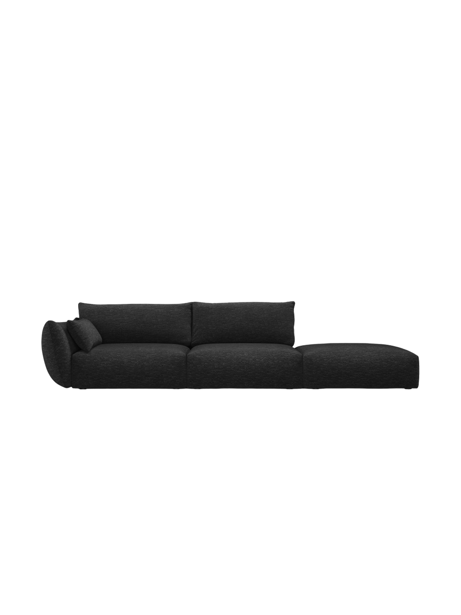 
Canapé design 4 places "Clau" avec ottomane - Chenille noire / Ottomane à droite