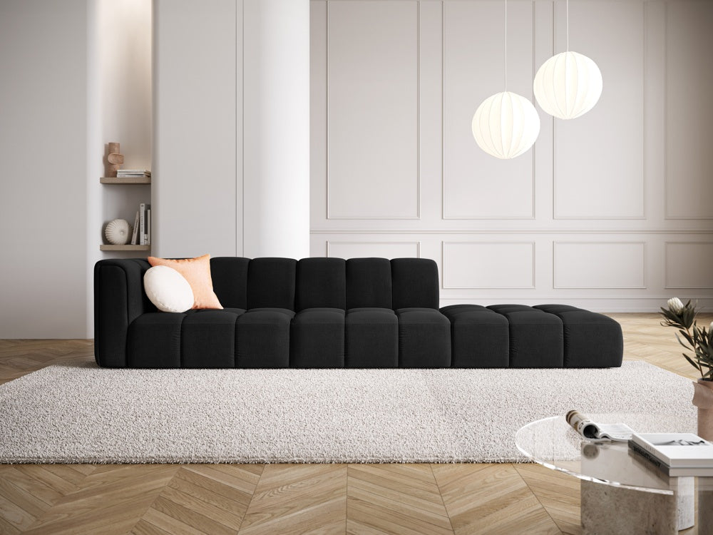 
4-Sitzer Design Sofa "Adams" mit Ottomane - Chenille Schwarz / rechts
