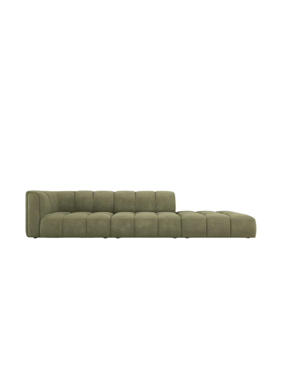 
4-Sitzer Design Sofa "Adams" mit Ottomane - Chenille Olivgrün / rechts
