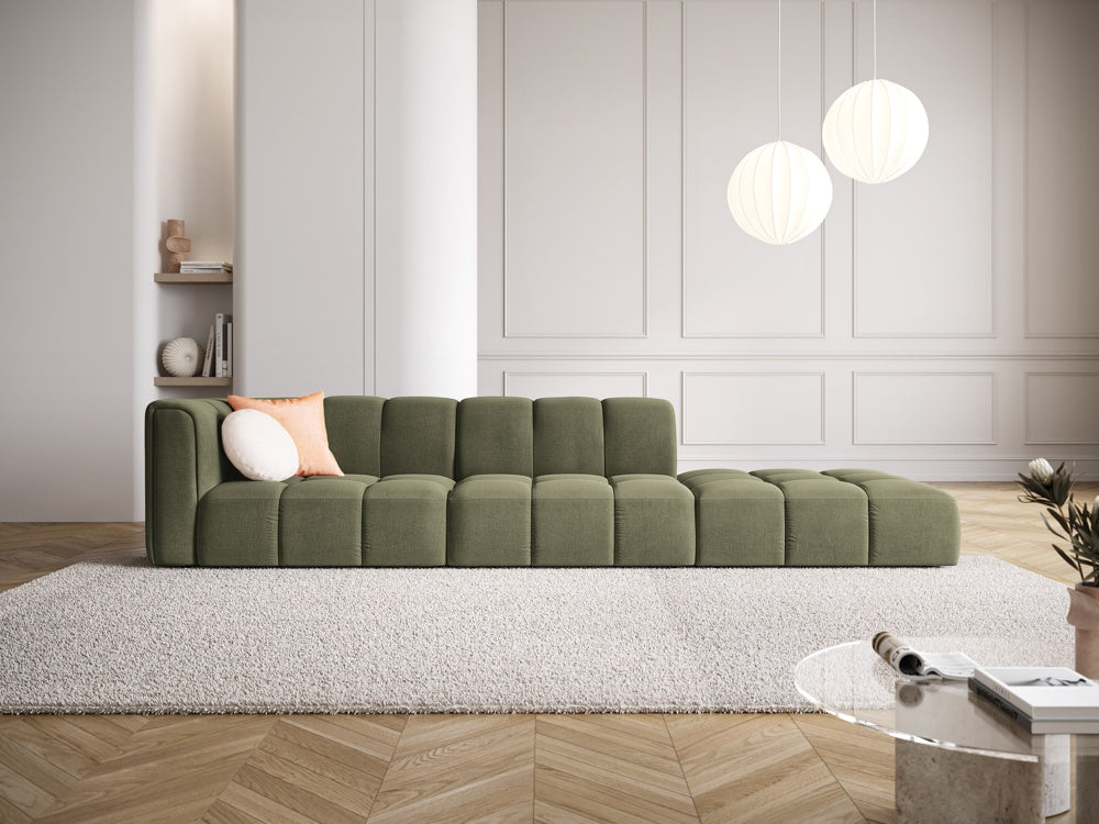 
4-Sitzer Design Sofa "Adams" mit Ottomane - Chenille Olivgrün / rechts
