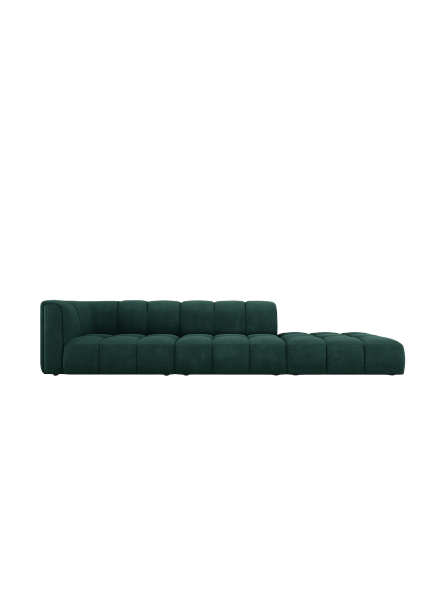 
4-Sitzer Design Sofa "Adams" mit Ottomane - Chenille Flaschengrün / rechts