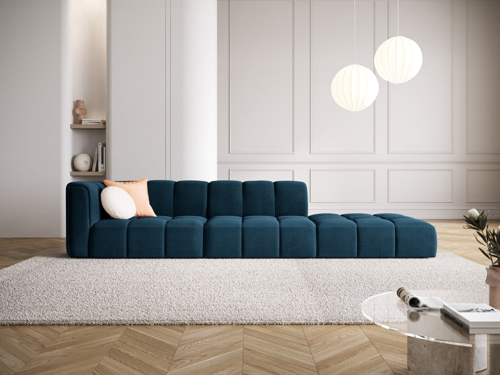 
4-Sitzer Design Sofa "Adams" mit Ottomane - Chenille Königsblau / rechts
