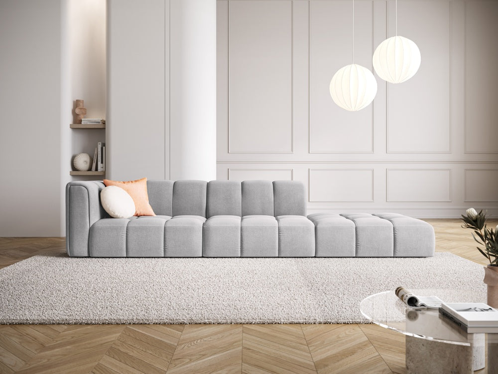 
4-Sitzer Design Sofa "Adams" mit Ottomane - Chenille Hellgrau / rechts