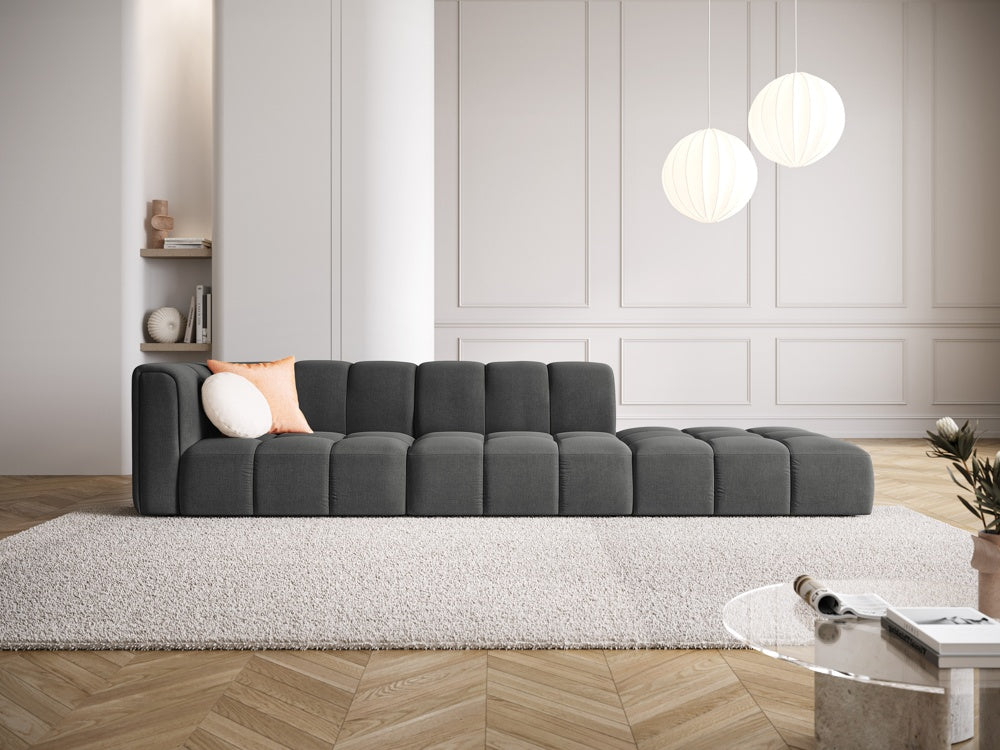 
4-Sitzer Design Sofa "Adams" mit Ottomane - Chenille Dunkelgrau / rechts