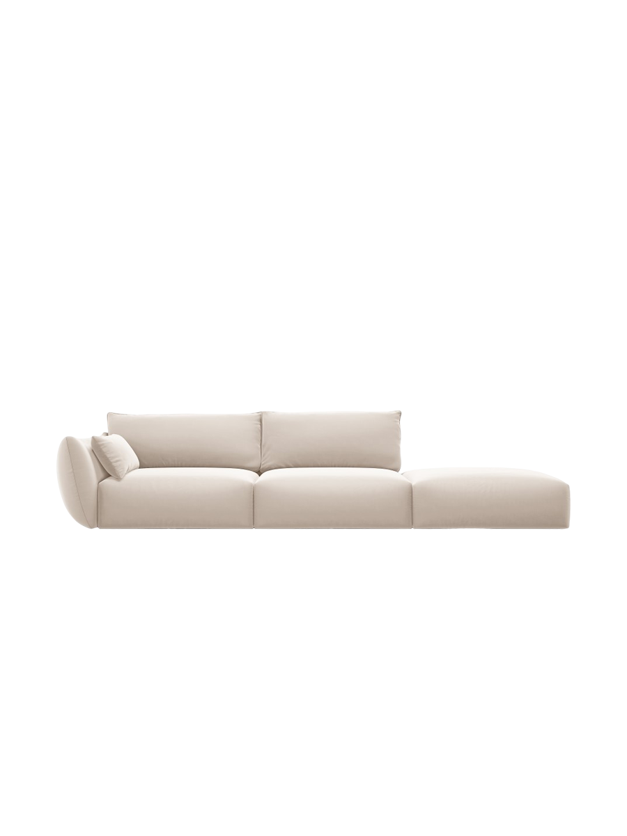 
Canapé design 4 places "Clau" avec ottomane - Velours Beige / Ottomane à droite