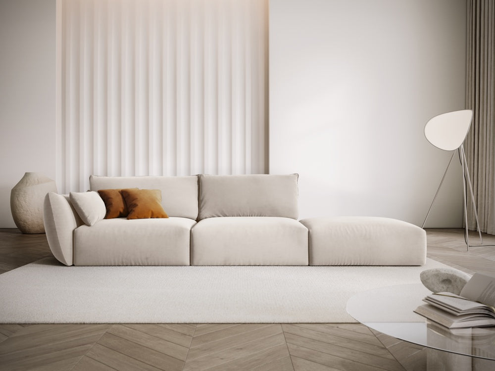 
Canapé design 4 places "Clau" avec ottomane - Velours Beige / Ottomane à droite