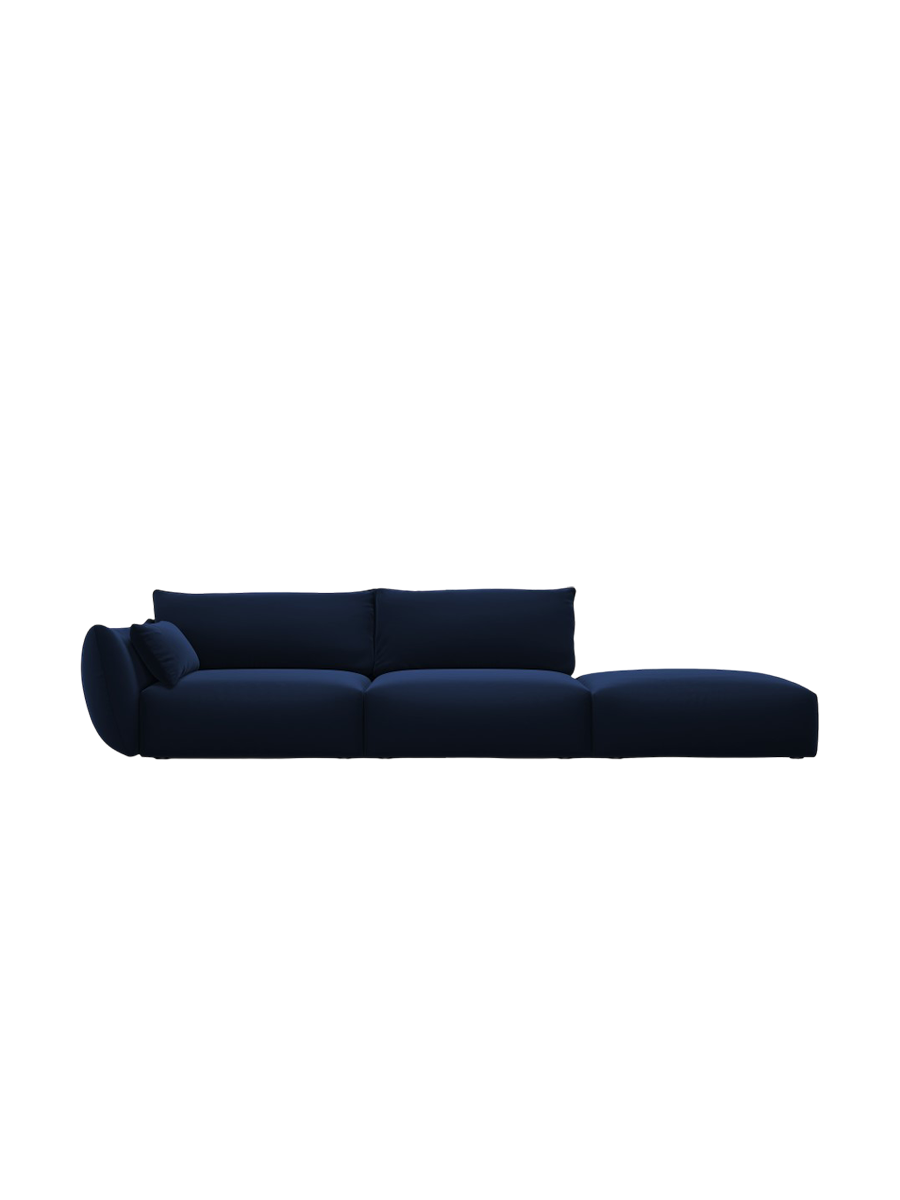 
Canapé design 4 places "Clau" avec ottomane - Velours bleu roi / Ottomane à droite