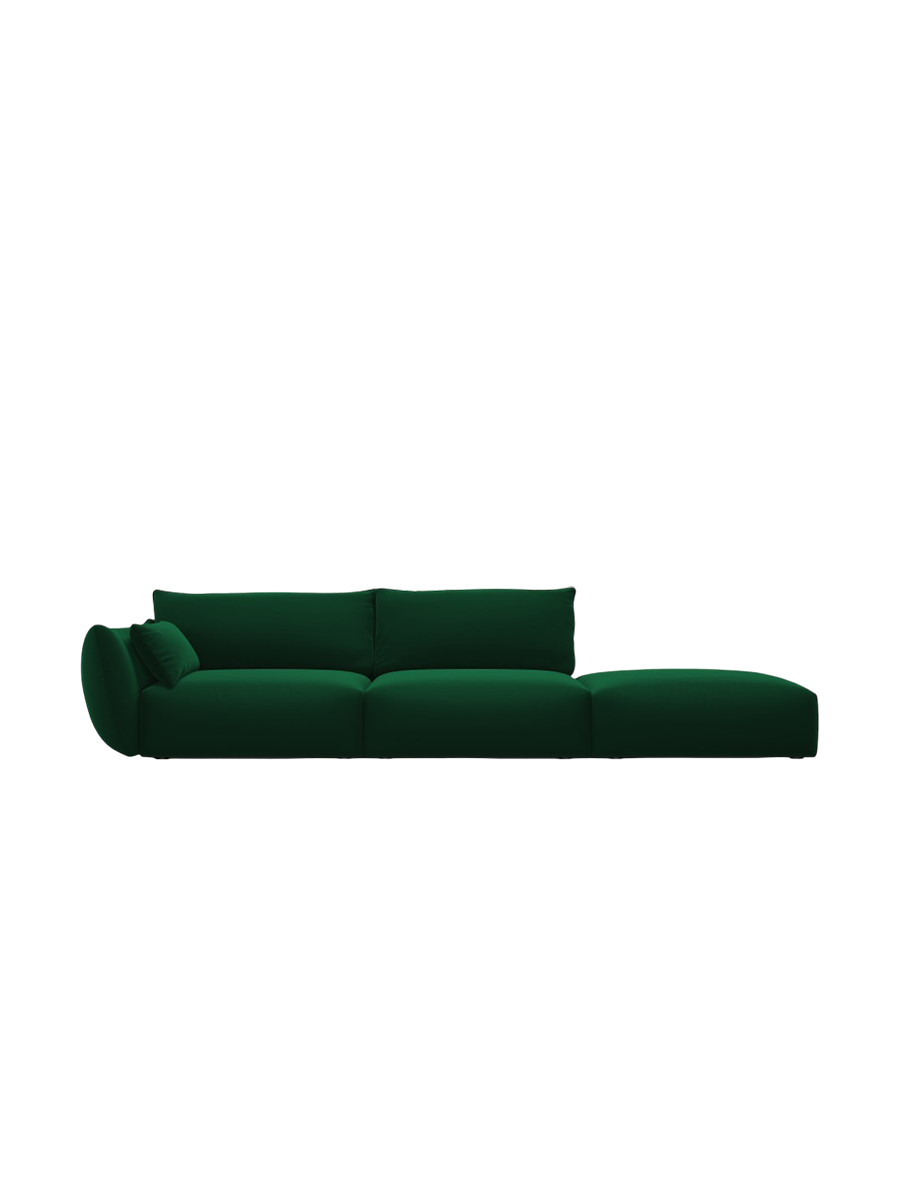 
Canapé design 4 places "Clau" avec ottomane - Velours vert bouteille / Ottomane à droite