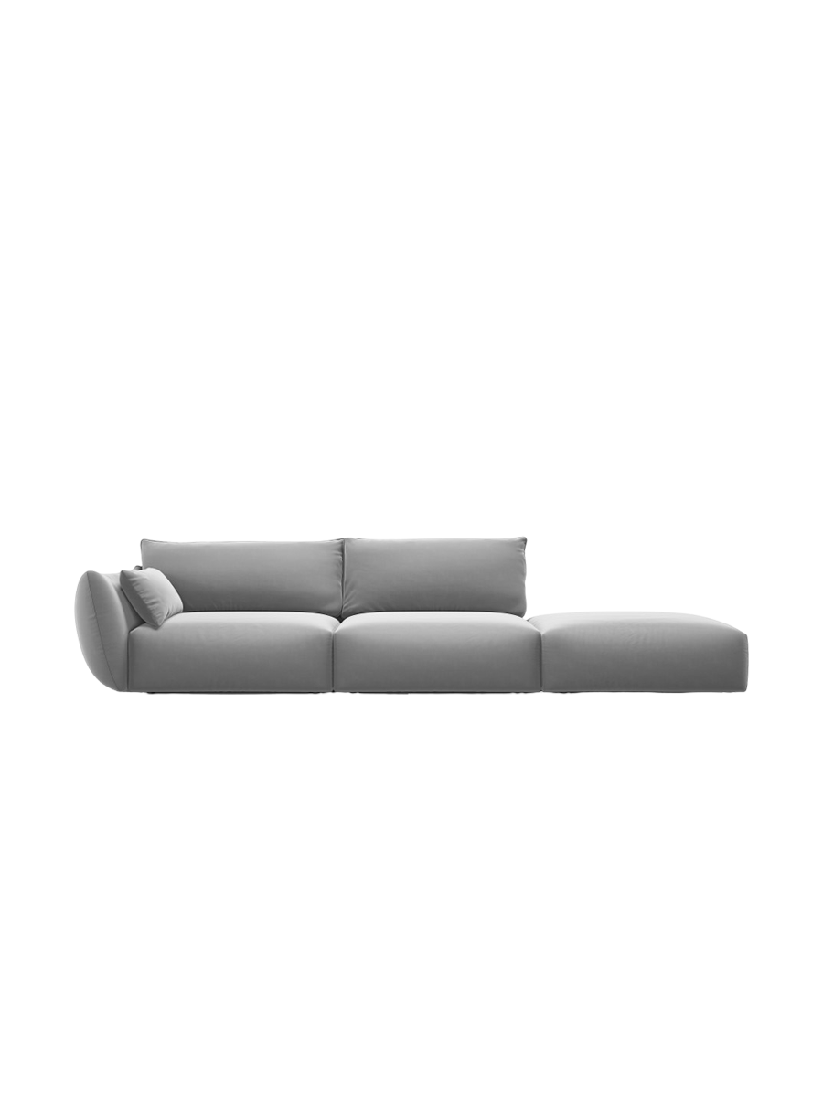 
Canapé design 4 places "Clau" avec ottomane - Velours Gris / Ottomane à droite