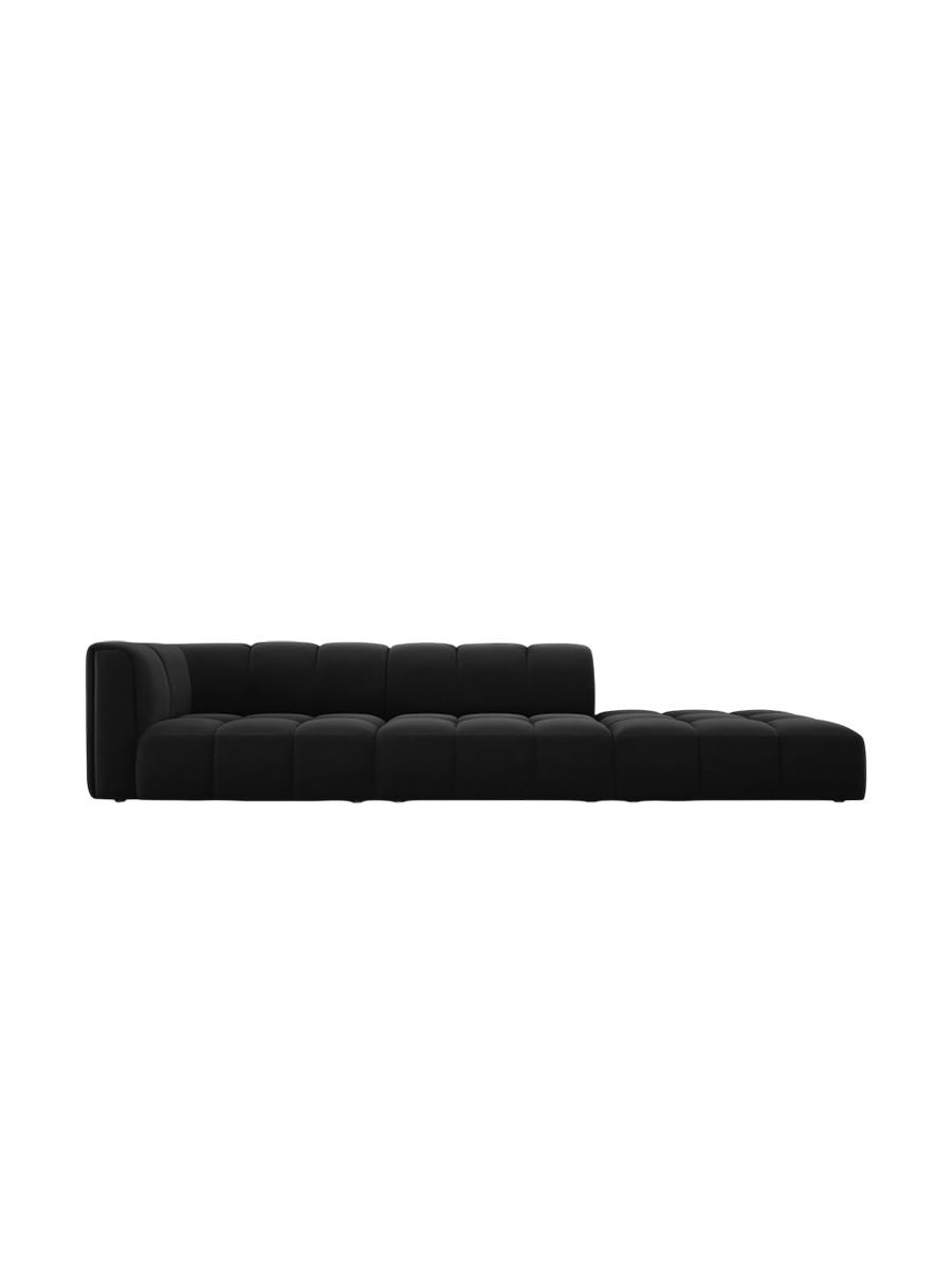 
4-Sitzer Design Sofa "Adams" mit Ottomane - Samt Schwarz / rechts