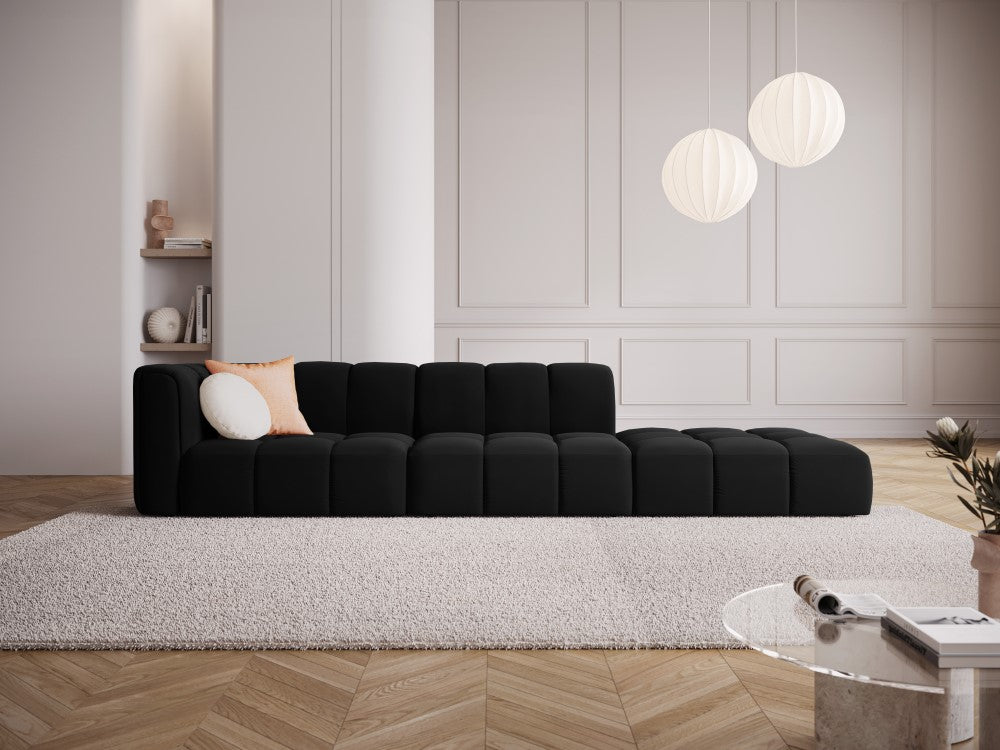 
4-Sitzer Design Sofa "Adams" mit Ottomane - Samt Schwarz / rechts