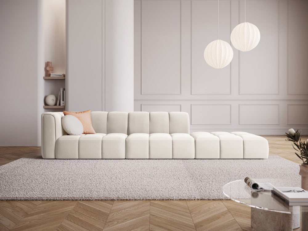 
4-Sitzer Design Sofa "Adams" mit Ottomane - Samt Light Beige / rechts