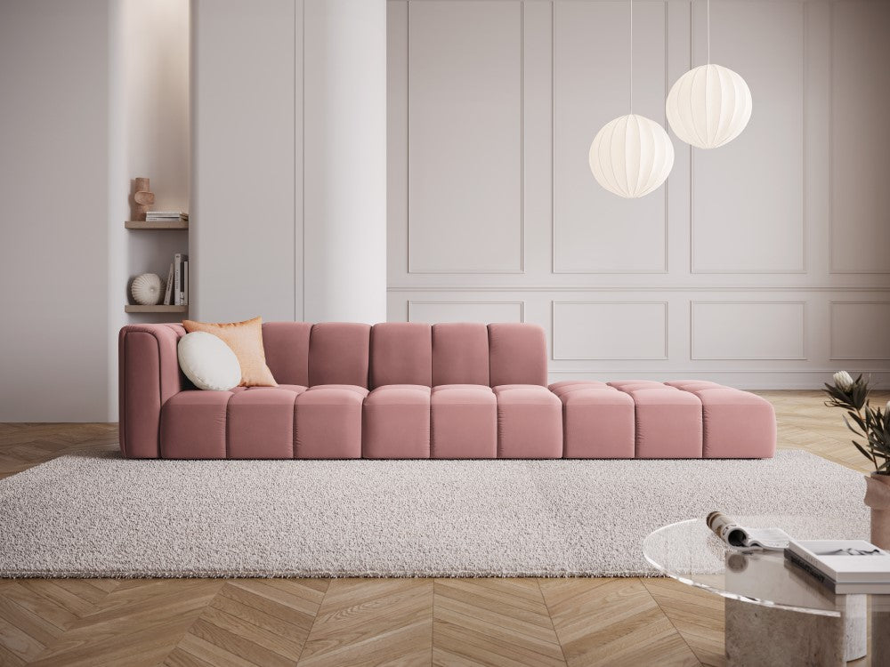 
4-Sitzer Design Sofa "Adams" mit Ottomane - Samt  Rosa / rechts