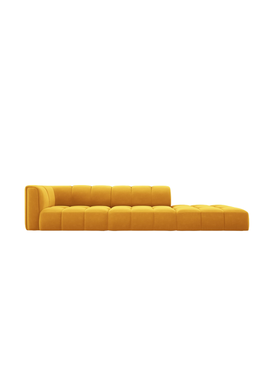 
4-Sitzer Design Sofa "Adams" mit Ottomane - Samt Senfgelb / rechts