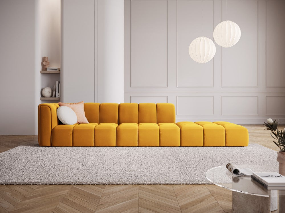 
4-Sitzer Design Sofa "Adams" mit Ottomane - Samt Senfgelb / rechts