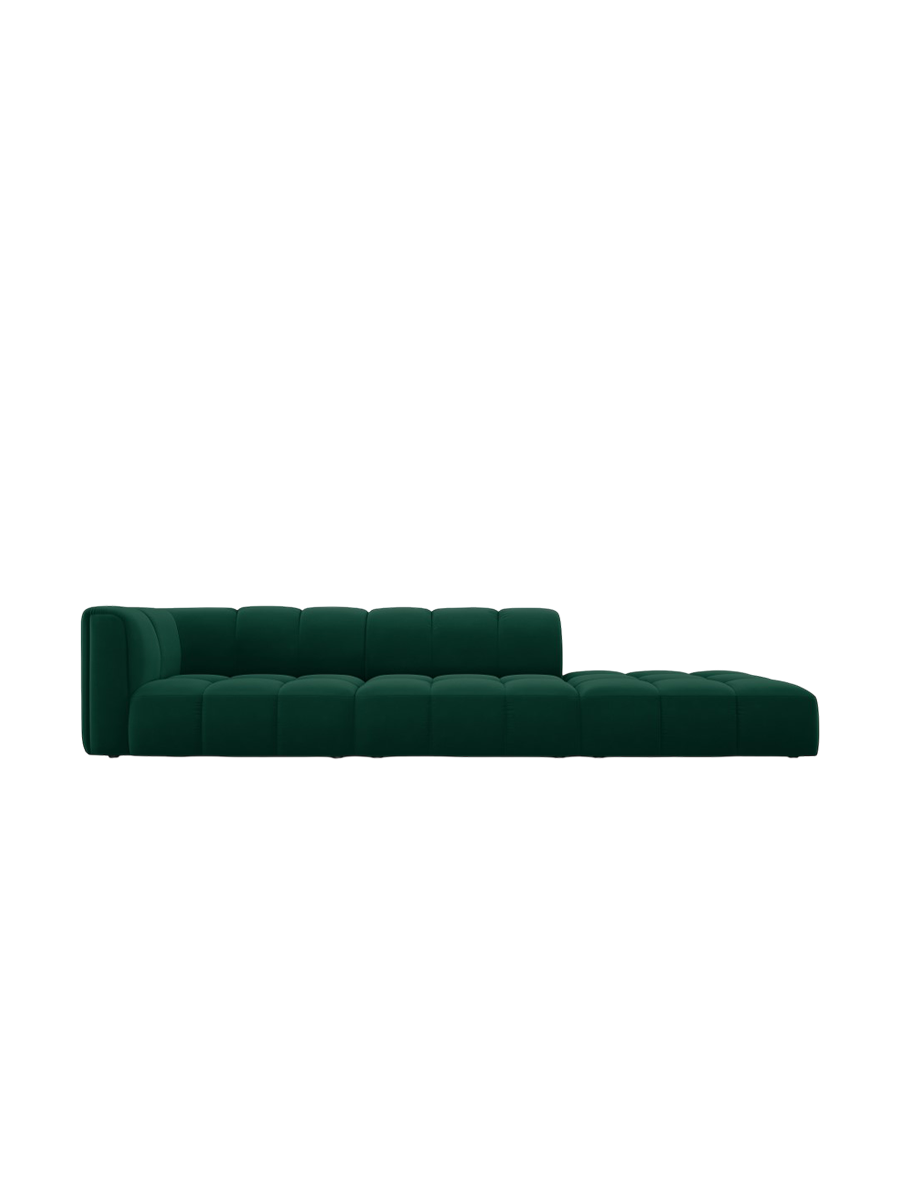 
4-Sitzer Design Sofa "Adams" mit Ottomane - Samt Flaschengrün / rechts