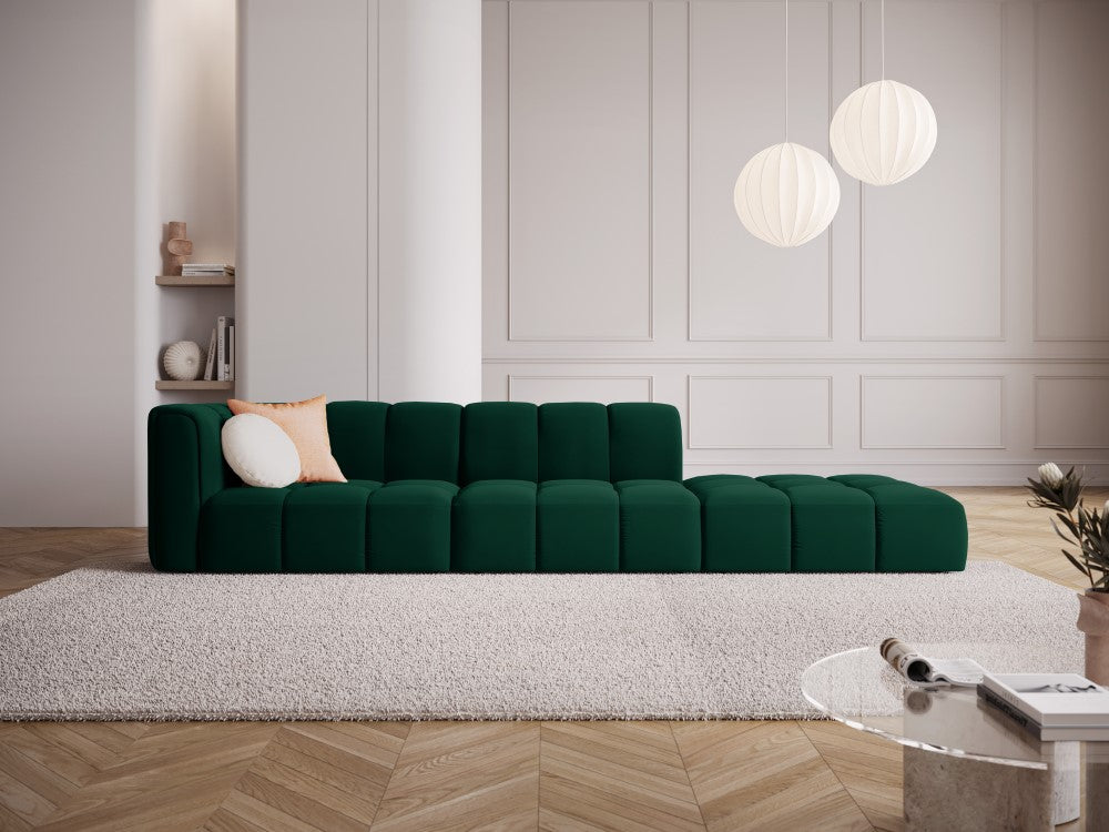
4-Sitzer Design Sofa "Adams" mit Ottomane - Samt Flaschengrün / rechts
