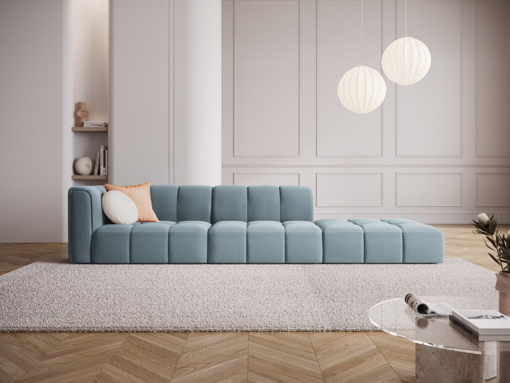 
4-Sitzer Design Sofa "Adams" mit Ottomane - Samt Hellblau / rechts