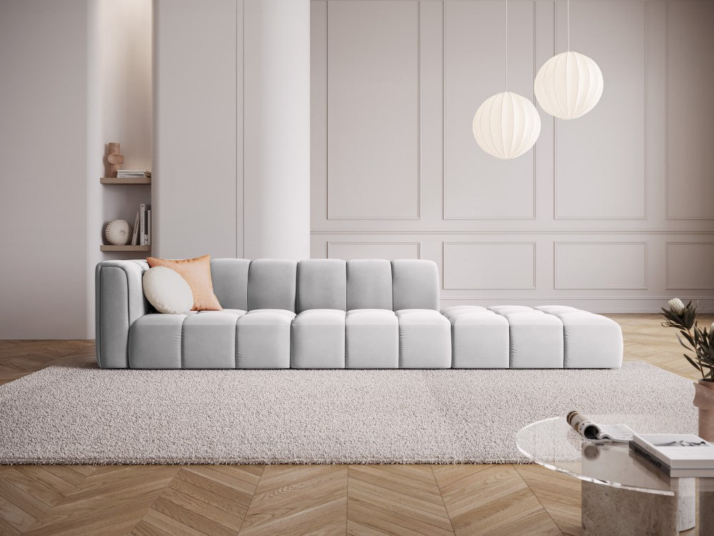 
4-Sitzer Design Sofa "Adams" mit Ottomane - Samt Silver / rechts