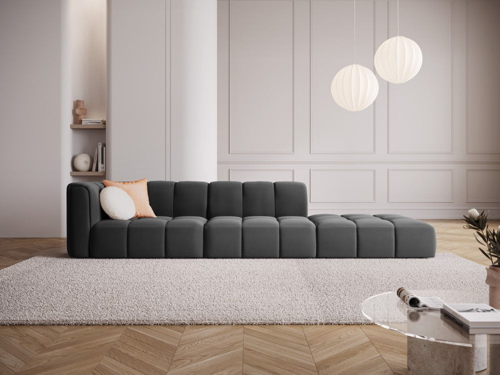 
4-Sitzer Design Sofa "Adams" mit Ottomane - Samt Grau / rechts