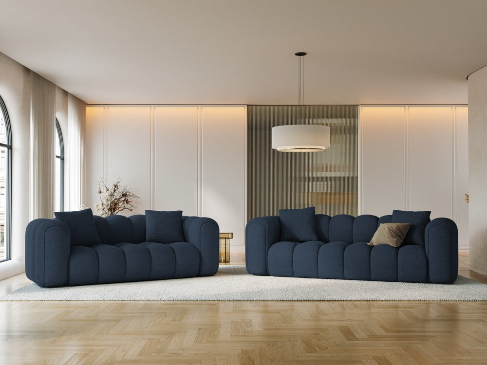
4-Seater Designer Sofa "Arden" - Structured Fabric Dark Blue
