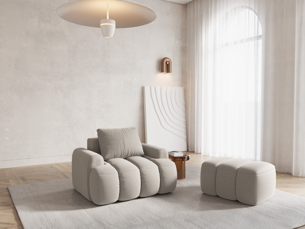 
Designer Armchair "Kimi" - Structured Fabric Beige