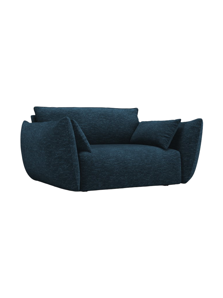 
Fauteuil design "Clau" - Chenille bleu roi