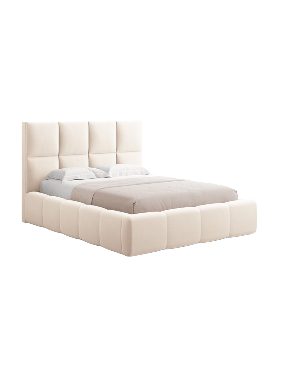 
Design Polsterbett „Isa“ mit Ablagefach, Samt Light Beige - 140 x 200 cm