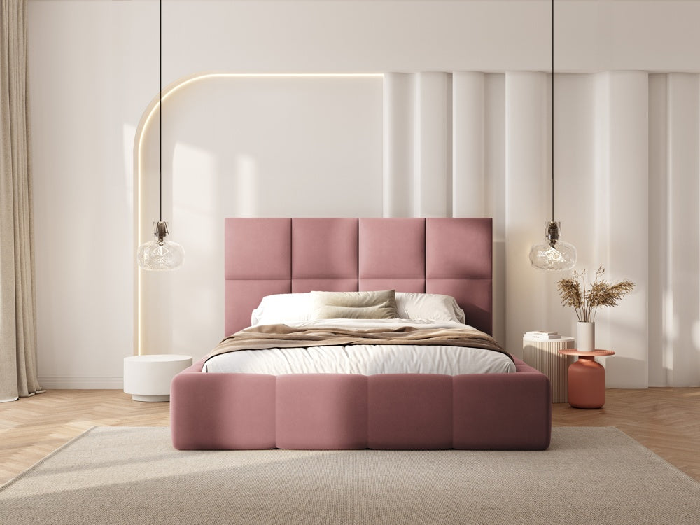 
Design Polsterbett „Isa“ mit Ablagefach, Samt Rosa - 140 x 200 cm