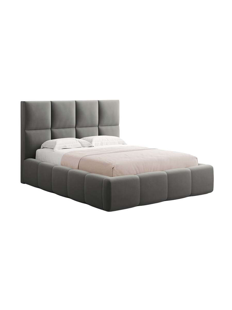 
Design Polsterbett „Isa“ mit Ablagefach, Samt Hellgrau - 140 x 200 cm