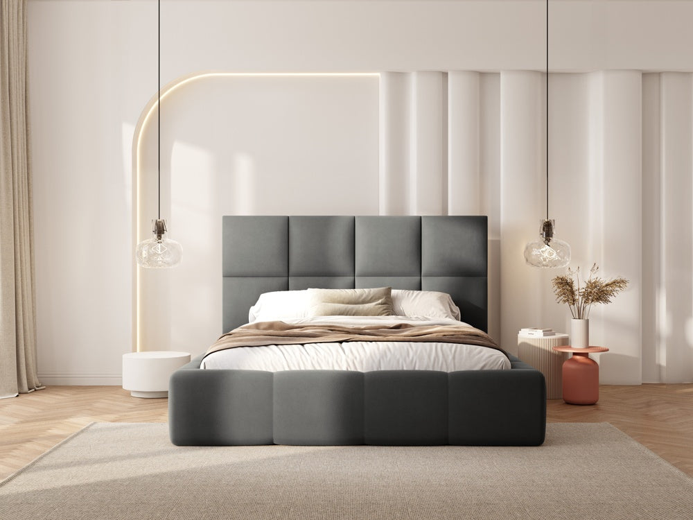
Design Polsterbett „Isa“ mit Ablagefach, Samt Hellgrau - 140 x 200 cm