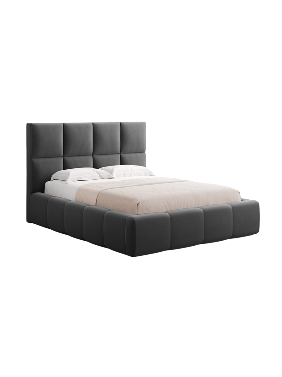 
Design Polsterbett „Isa“ mit Ablagefach, Samt Grau - 140 x 200 cm