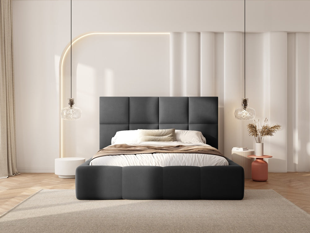 
Design Polsterbett „Isa“ mit Ablagefach, Samt Grau - 140 x 200 cm