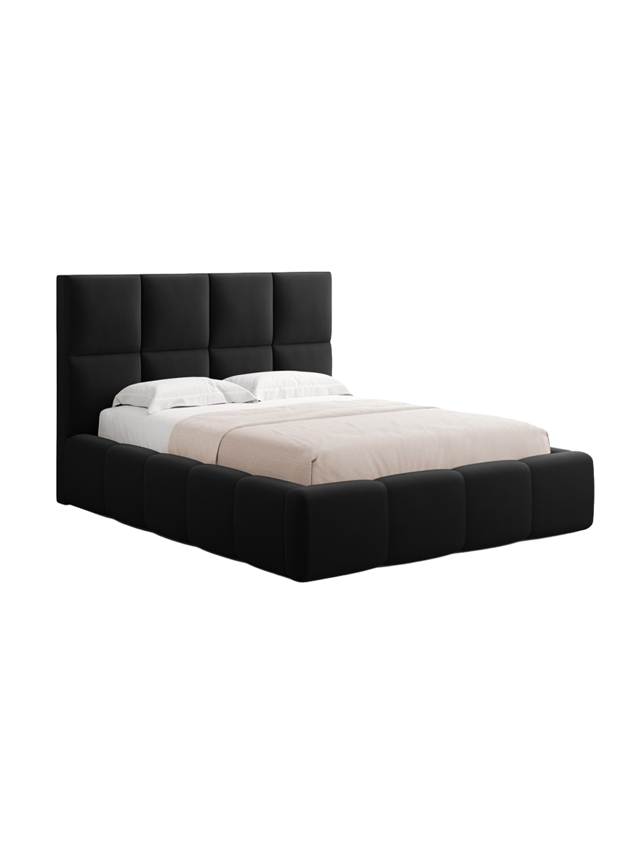 
Design Polsterbett „Isa“ mit Ablagefach, Samt Schwarz - 140 x 200 cm