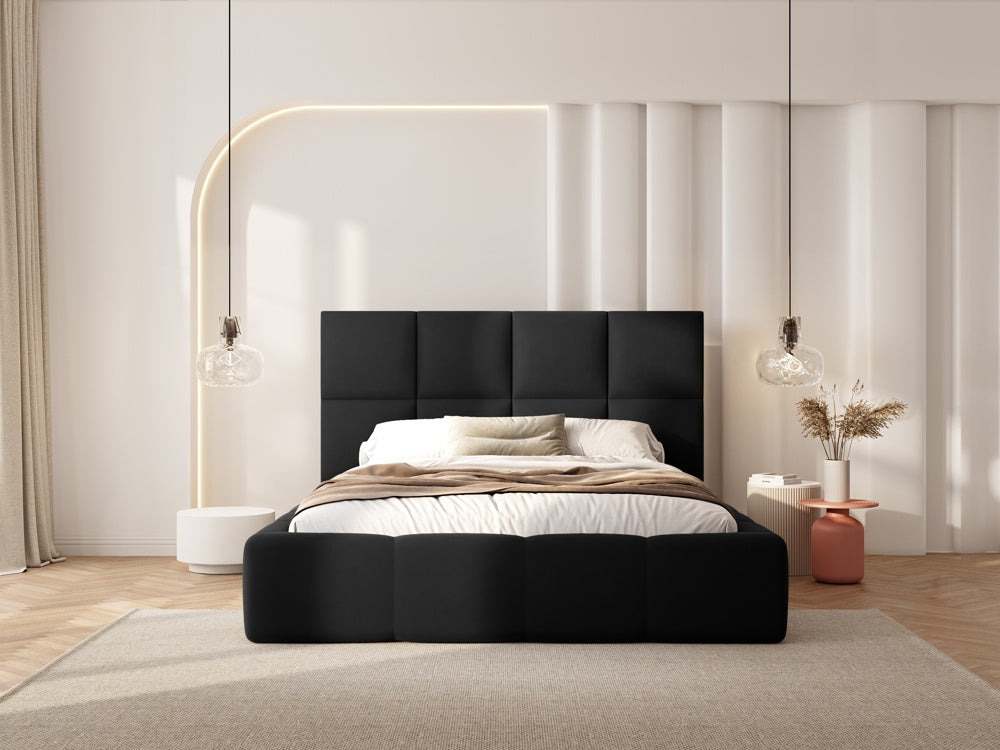 
Design Polsterbett „Isa“ mit Ablagefach, Samt Schwarz - 140 x 200 cm
