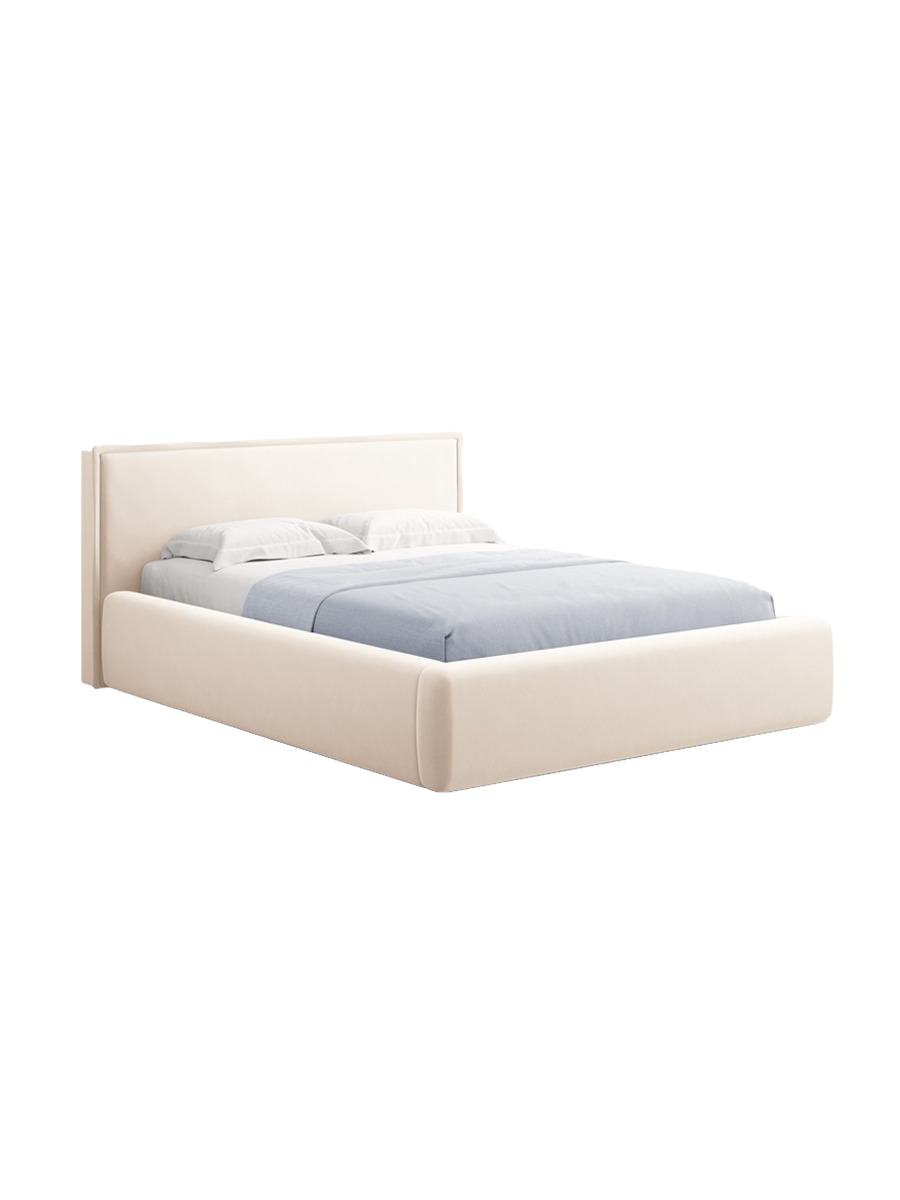
Design Polsterbett „Tena“ mit Ablagefach, Samt Light Beige - 140 x 200 cm