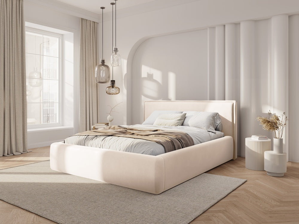 
Design Polsterbett „Tena“ mit Ablagefach, Samt Light Beige - 140 x 200 cm