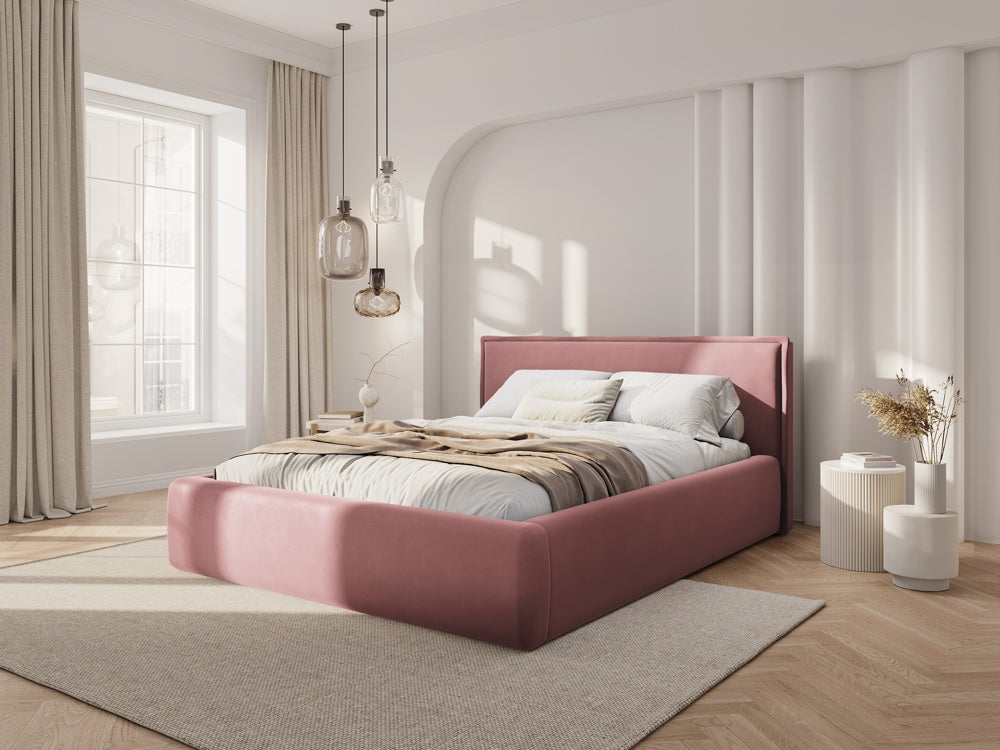 
Design Polsterbett „Tena“ mit Ablagefach, Samt Rosa - 140 x 200 cm