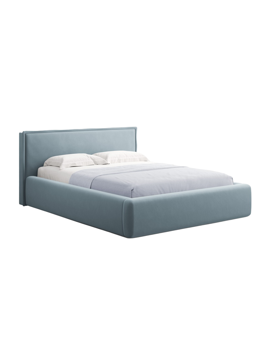 
Design Polsterbett „Tena“ mit Ablagefach, Samt Hellblau - 140 x 200 cm