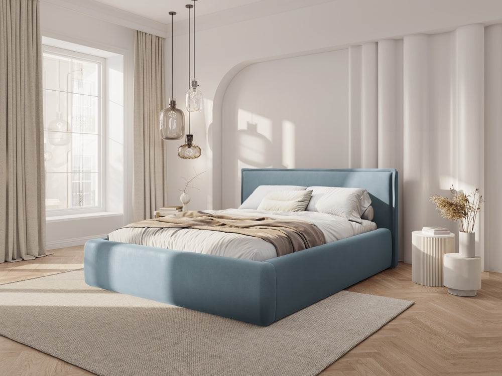 
Design Polsterbett „Tena“ mit Ablagefach, Samt Hellblau - 140 x 200 cm