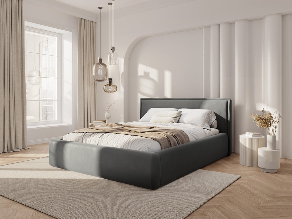 
Design Polsterbett „Tena“ mit Ablagefach, Samt Hellgrau - 140 x 200 cm