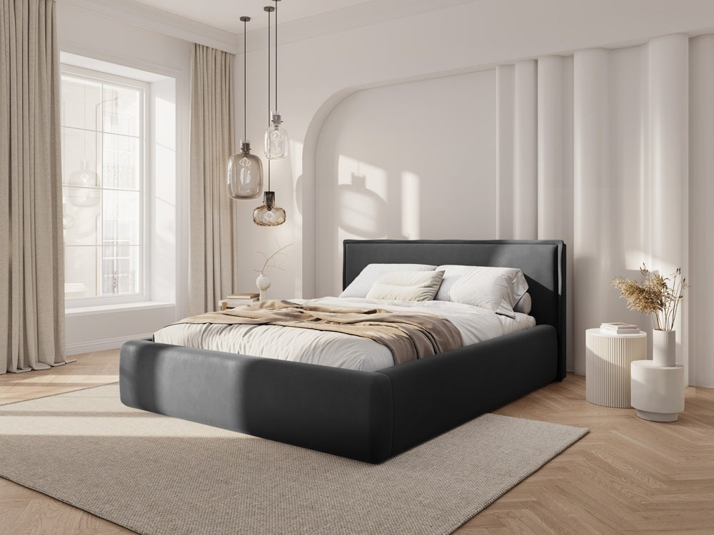 
Design Polsterbett „Tena“ mit Ablagefach, Samt Grau - 140 x 200 cm