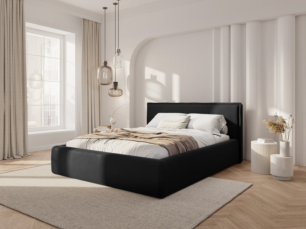 
Design Polsterbett „Tena“ mit Ablagefach, Samt Schwarz - 140 x 200 cm