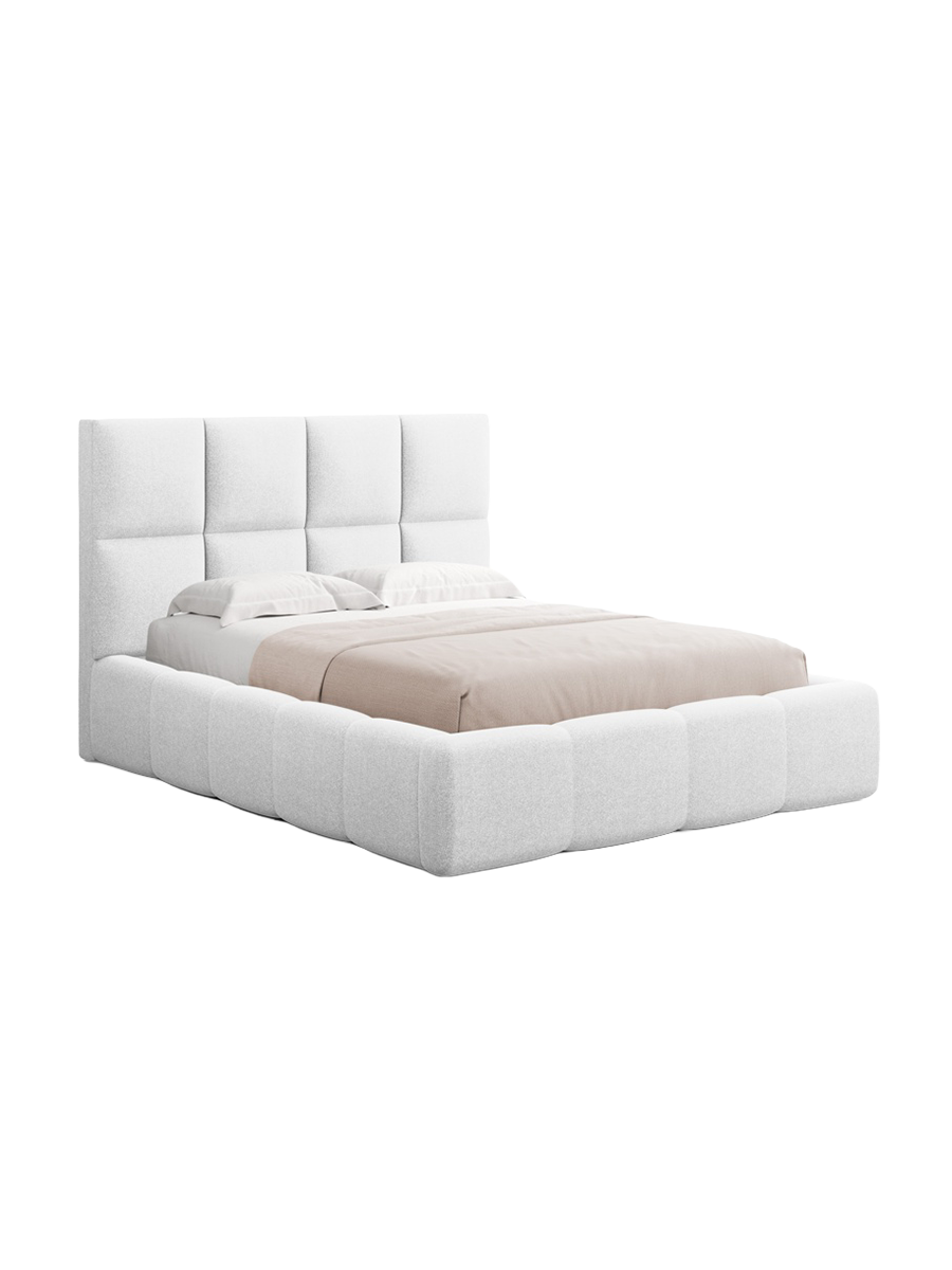 
Design Polsterbett „Isa“ mit Ablagefach, Strukturstoff Hellgrau - 140 x 200 cm