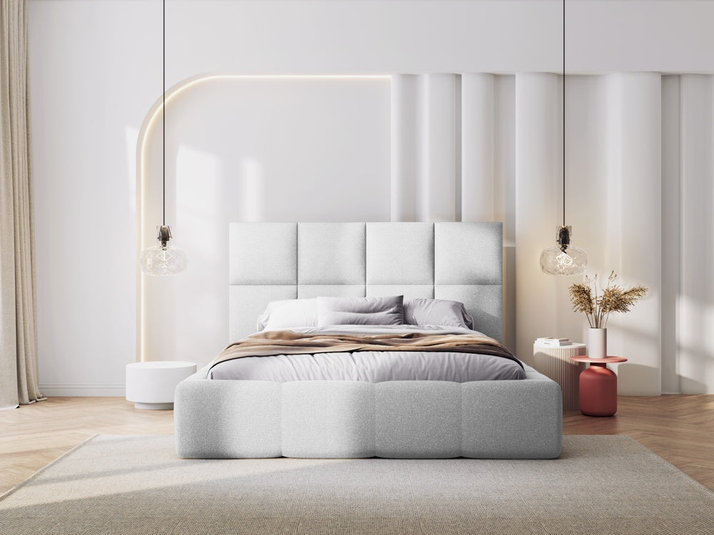 
Design Polsterbett „Isa“ mit Ablagefach, Strukturstoff Hellgrau - 140 x 200 cm