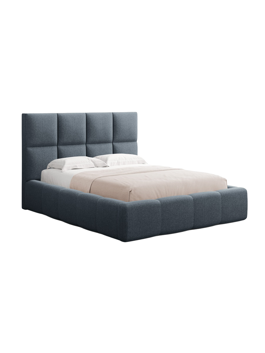 
Design Polsterbett „Isa“ mit Ablagefach, Strukturstoff Dunkelblau - 140 x 200 cm
