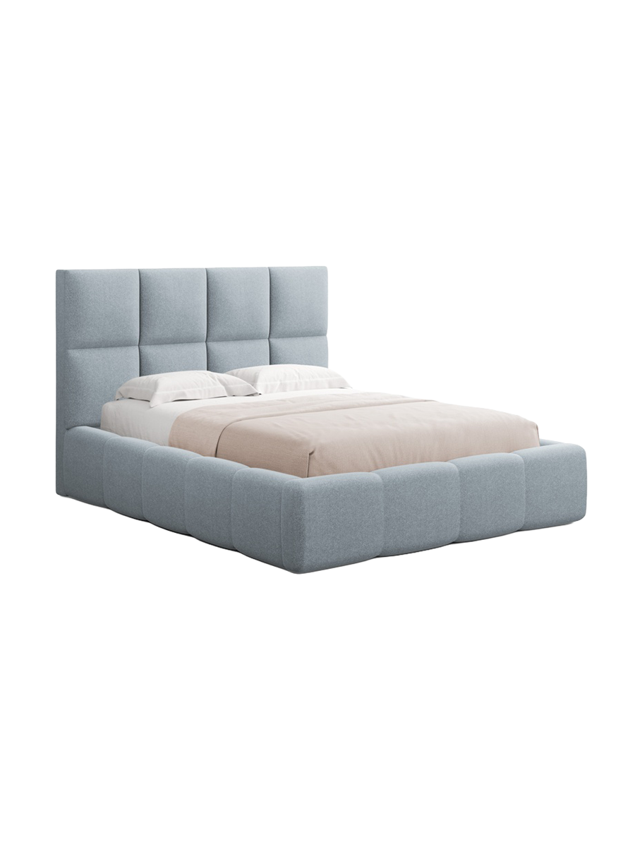 
Design Polsterbett „Isa“ mit Ablagefach, Strukturstoff Hellblau - 140 x 200 cm