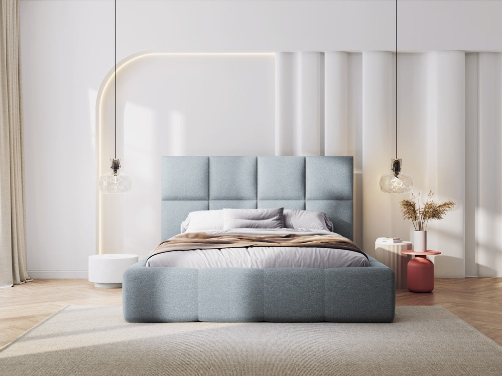 
Design Polsterbett „Isa“ mit Ablagefach, Strukturstoff Hellblau - 140 x 200 cm