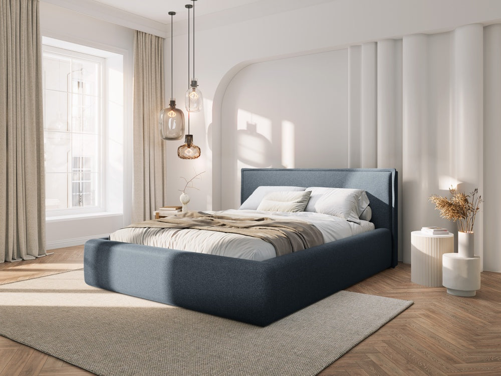 
Design Polsterbett „Tena“ mit Ablagefach, Strukturstoff Dunkelblau - 140 x 200 cm