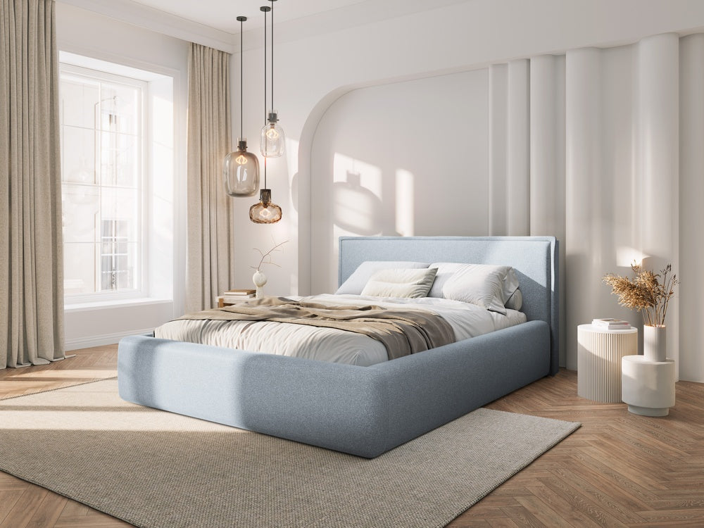 
Design Polsterbett „Tena“ mit Ablagefach, Strukturstoff Hellblau - 140 x 200 cm